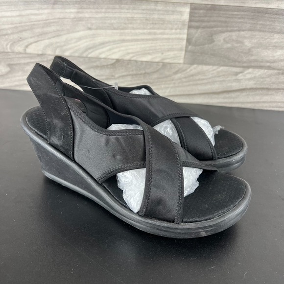 Skechers Cali Rumblers Sandals Women 9 Black Wedge Slingback Memory Foam Classic - Picture 7 of 16